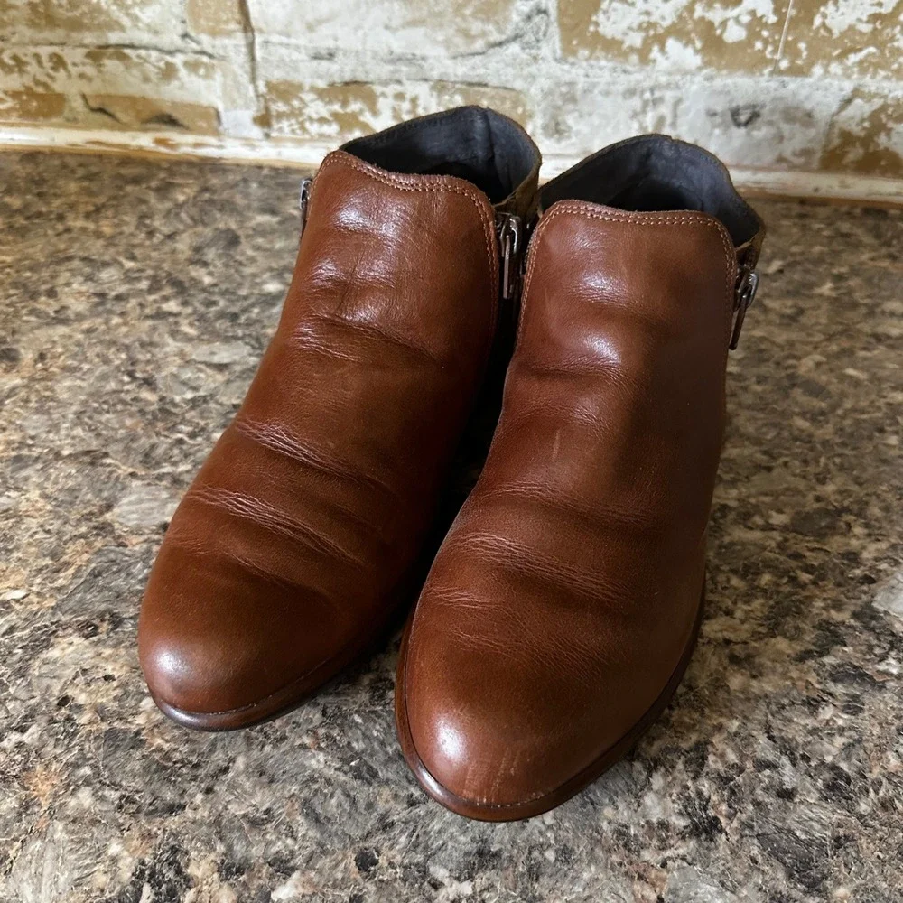 Naot Ankle Boots Womens 37 Brown Good Leather Suede Side Zip Mixed Media Booties